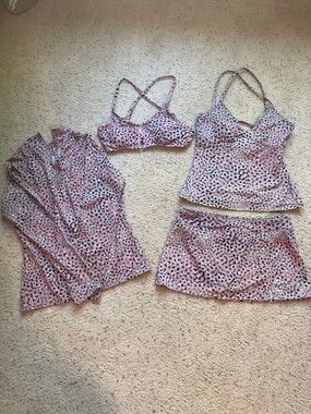 Garnet Hill Pink Polka Dot Bikini & Swim Skirt Set